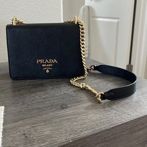 Prada Saffiano gold chain bag- small flap